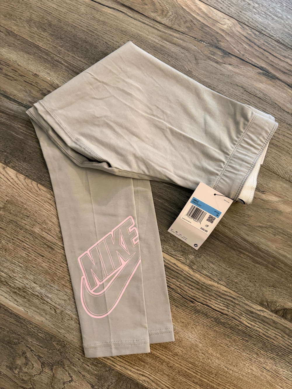 Nike Kids Light Gray Leggings with Pink Logo